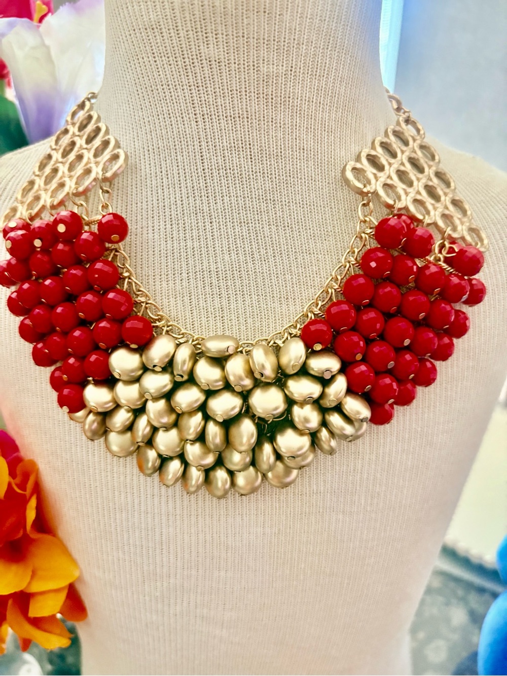 Gawg Red and Gold Statement Bib Necklace